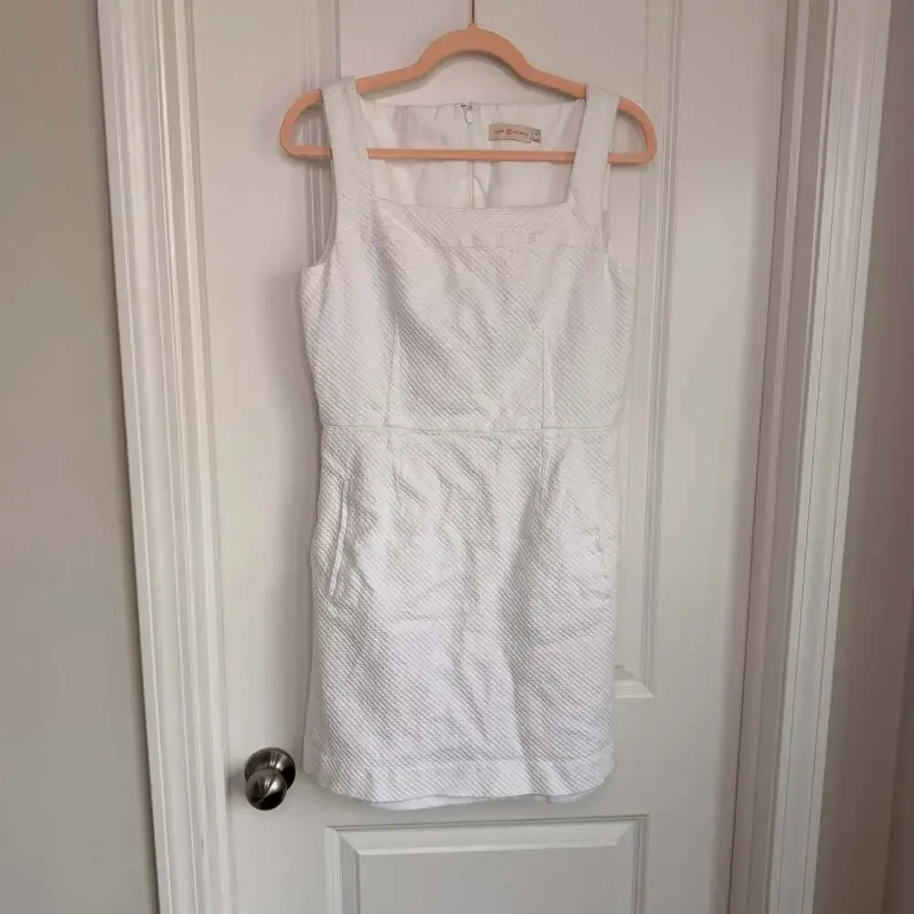 Tory Burch White Sleeveless Square Neck Textured Mini Dress Size 12